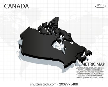 3D Map Black Of Canada On World Map Background .Vector Modern Isometric Concept Greeting Card Illustration Eps 10.