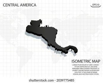 3D Map black of Central America on world map background .Vector modern isometric concept greeting Card illustration eps 10.