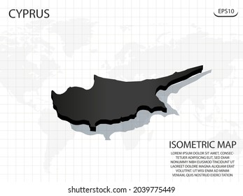 3D Map black of Cyprus on world map background .Vector modern isometric concept greeting Card illustration eps 10.