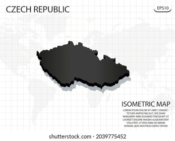 3D Map black of Czech Republic on world map background .Vector modern isometric concept greeting Card illustration eps 10.