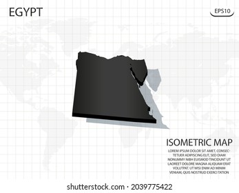 3D Map black of Egypt on world map background .Vector modern isometric concept greeting Card illustration eps 10.