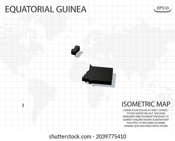 3D Map black of Equatorial Guinea on world map background .Vector modern isometric concept greeting Card illustration eps 10.