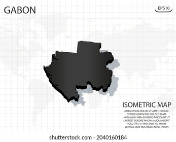 Mapa 3D negro de Gabón en el fondo del mapa del mundo .Vector concepto isométrico moderno de la ilustración de la tarjeta de saludo eps 10.
