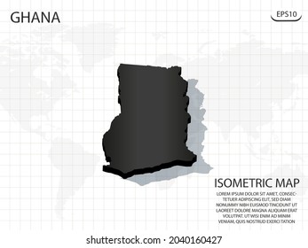 3D Map black of Ghana on world map background .Vector modern isometric concept greeting Card illustration eps 10.