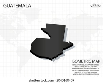 Mapa 3D negro de Guatemala en el fondo del mapa del mundo .Vector concepto isométrico moderno de la ilustración de la tarjeta de saludo eps 10.