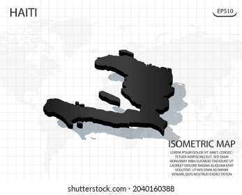 3D Map black of Haiti on world map background .Vector modern isometric concept greeting Card illustration eps 10.