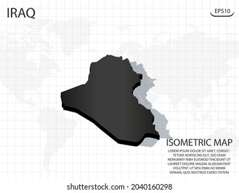 3D Map black of Iraq on world map background .Vector modern isometric concept greeting Card illustration eps 10.