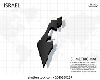 3D Karte schwarz von Israel auf Weltkarte Hintergrund .Vektor modernes isometrisches Konzept Grußkartengrafik eps10.