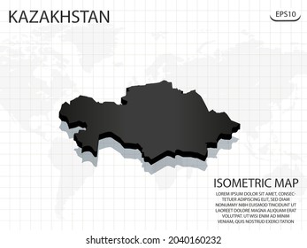 3D Map black of Kazakhstan on world map background .Vector modern isometric concept greeting Card illustration eps 10.