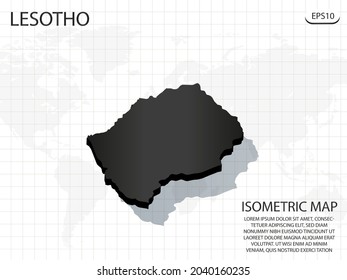 Mapa 3D negro de Lesoto en el fondo del mapa del mundo .Vector concepto isométrico moderno de la ilustración de la tarjeta de saludo, eps 10.