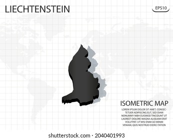 3D Map black of Liechtenstein on world map background .Vector modern isometric concept greeting Card illustration eps 10.