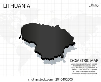 3D Map black of Lithuania on world map background .Vector modern isometric concept greeting Card illustration eps 10.