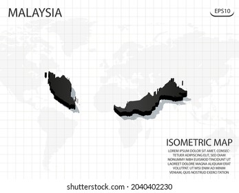 3D Map black of Malaysia on world map background .Vector modern isometric concept greeting Card illustration eps 10.