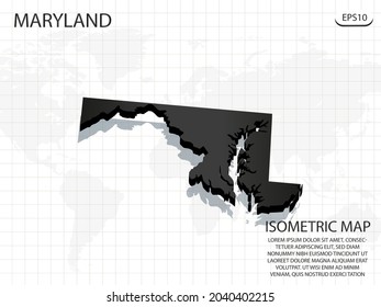 3D Karte schwarz von Maryland auf Weltkarte Hintergrund .Vector moderne isometrische Konzept Grußkartengrafik eps10.