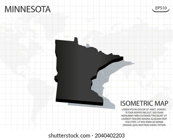 Mapa 3D negro de Minnesota en el fondo del mapa del mundo .Vector concepto isométrico moderno de la ilustración de la tarjeta de saludo eps 10.