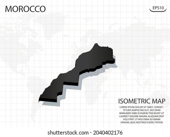 3D Map black of Morocco on world map background .Vector modern isometric concept greeting Card illustration eps 10.