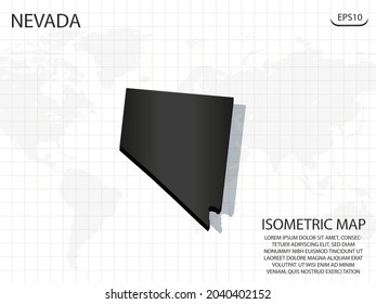 3D Map black of Nevada on world map background .Vector modern isometric concept greeting Card illustration eps 10.