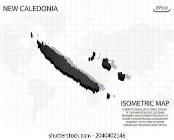 3D Map black of New Caledonia on world map background .Vector modern isometric concept greeting Card illustration eps 10.