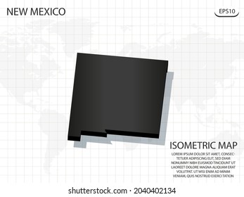 3D Map black of New Mexico on world map background .Vector modern isometric concept greeting Card illustration eps 10.