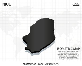 Mapa 3D negro de Niue en el fondo del mapa del mundo .Vector concepto isométrico moderno de la ilustración de la tarjeta de saludo eps 10.
