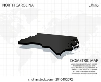 3D Map black of North Carolina on world map background .Vector modern isometric concept greeting Card illustration eps 10.