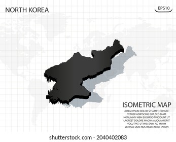 3D Map black of North Korea on world map background .Vector modern isometric concept greeting Card illustration eps 10.