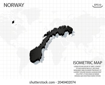 Mapa 3D negro de Noruega sobre el fondo del mapa del mundo .Vector concepto isométrico moderno de la ilustración de la tarjeta de saludo eps 10.