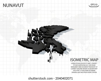 3D Map black of Nunavut on world map background .Vector modern isometric concept greeting Card illustration eps 10.