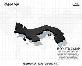 Mapa 3D negro de Panamá en el fondo del mapa del mundo .Vector concepto isométrico moderno de la ilustración de la tarjeta de saludo eps 10.