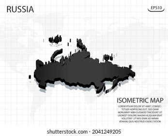 3D Map black of Russia on world map background .Vector modern isometric concept greeting Card illustration eps 10.