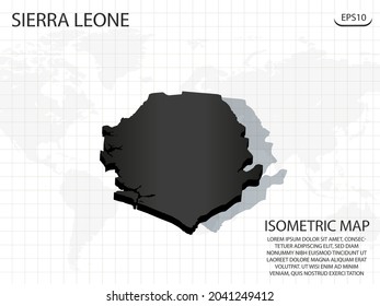 3D Karte schwarz von Sierra Leone auf Weltkarte Hintergrund .Vector moderne isometrische Konzept Grußkartengrafik eps10.