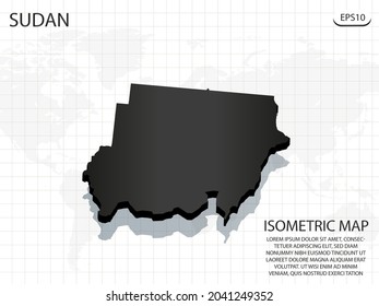 3D Map black of Sudan on world map background .Vector modern isometric concept greeting Card illustration eps 10.