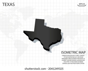 3D Map black of Texas on world map background .Vector modern isometric concept greeting Card illustration eps 10.