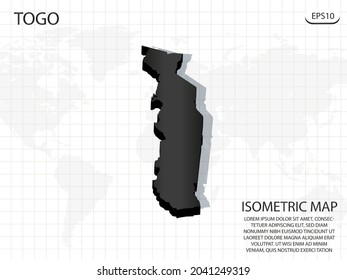 3D Map black of Togo on world map background .Vector modern isometric concept greeting Card illustration eps 10.
