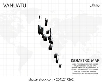3D Karte schwarz von Vanuatu auf Weltkarte Hintergrund .Vector moderne isometrische Konzept Grußkartengrafik eps10.