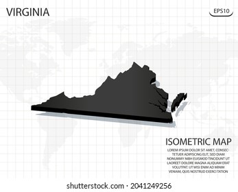Mapa 3D negro de Virginia en el fondo del mapa del mundo .Vector concepto isométrico moderno de la ilustración de la tarjeta de saludo eps 10.