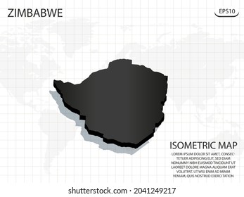 3D Map black of Zimbabwe on world map background .Vector modern isometric concept greeting Card illustration eps 10.