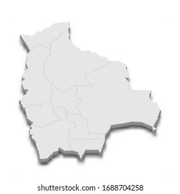 3d map of Bolivia with borders of regions