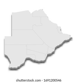 3d map of Botswana with borders of regions