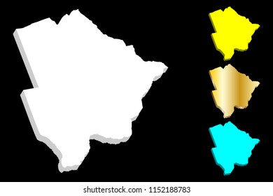 3D map of Botswana (Republic of Botswana) - white, yellow, blue and gold - vector illustration