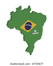 3d map of brazil with flag and capital marked