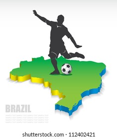 3D map of Brazil with soccer player - vector illustration