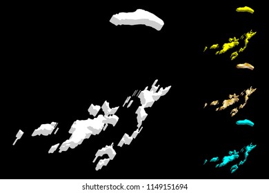 3D map of British Virgin Islands (British Overseas Territory, Virgin Islands archipelago) - white, yellow, blue and gold - vector illustration