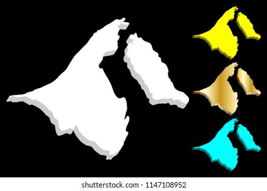3D map of Brunei (Nation of Brunei, the Abode of Peace) - white, yellow, blue and gold - vector illustration
