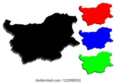 3D map of Bulgaria (Republic of Bulgaria) - black, red, blue and green - vector illustration