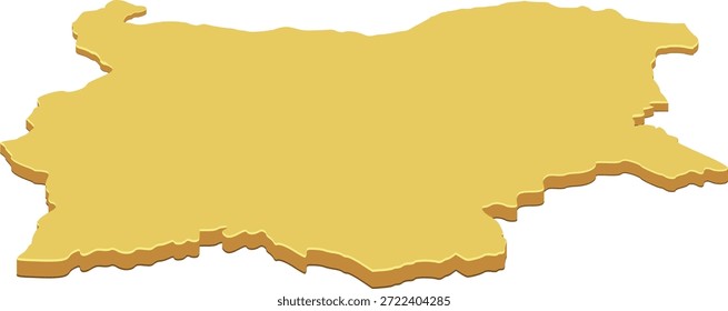 3D-Karte von Bulgarien in einer festen gelben Farbe. Perspektive der Landesgrenzen. (ausgeschnitten)