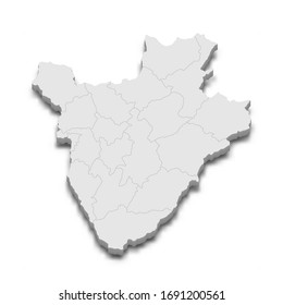 3d map of Burundi with borders of regions