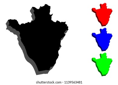 3D map of Burundi (Republic of Burundi) - black, red, blue and green - vector illustration