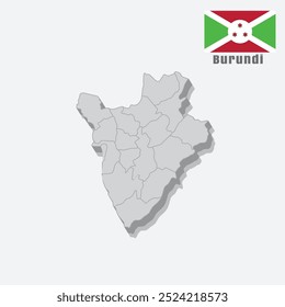 Mapa 3D do Burundi com seções separadas em um fundo branco, design vetorial