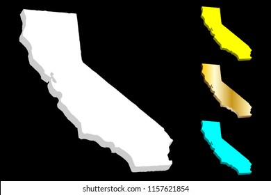 3D map of California (United States of America, The Golden State) - white, yellow, blue and gold - vector illustration